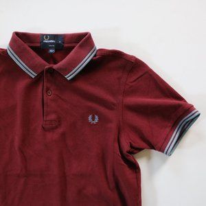 Fred Perry Maroon & Blue Piqué Polo Shirt Men's Slim Fit Size M